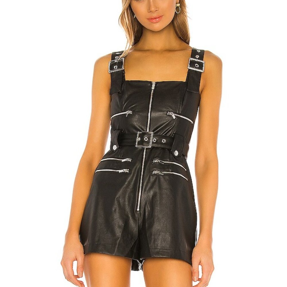 We Wore What Womens Moto Overalls Size Large Black Vegan Leather Sexy Biker